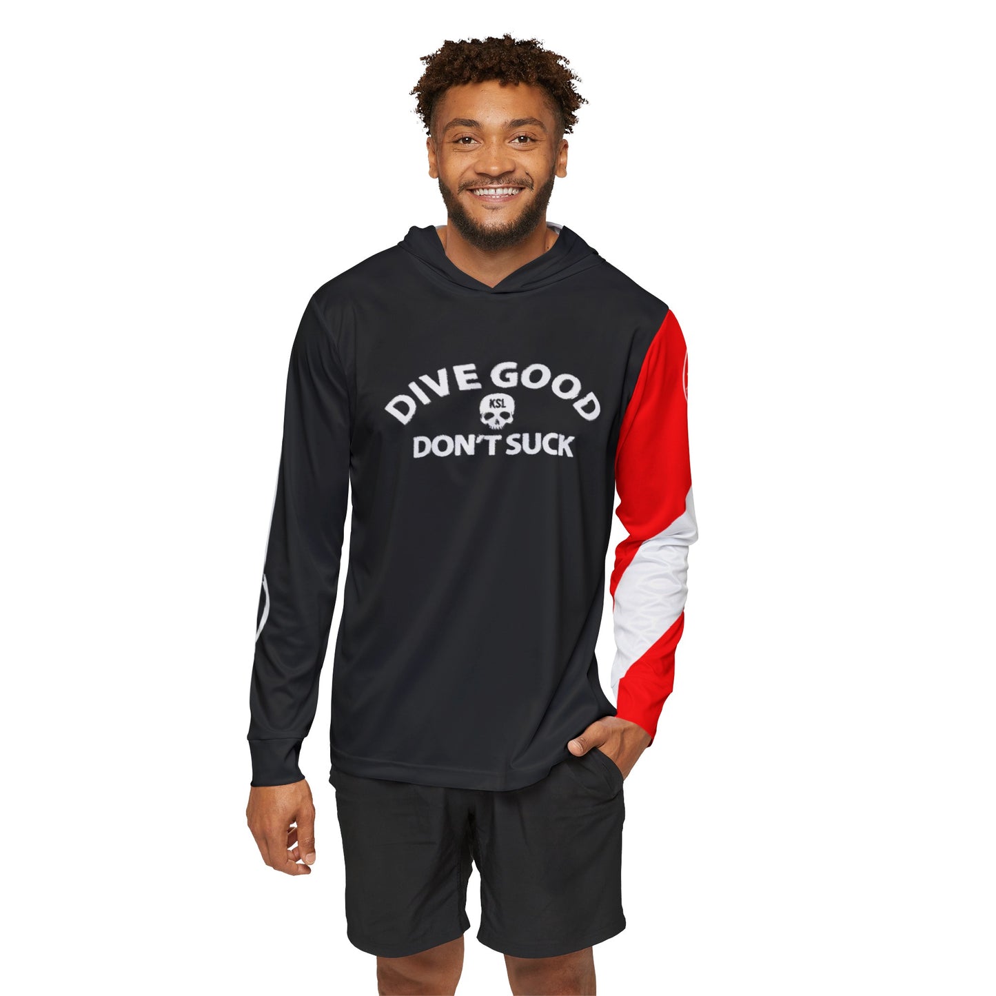 KILLSHOT Life UPF 50+ Sun Shirt with Hoodie - Dive Good, Don't Suck (Black)