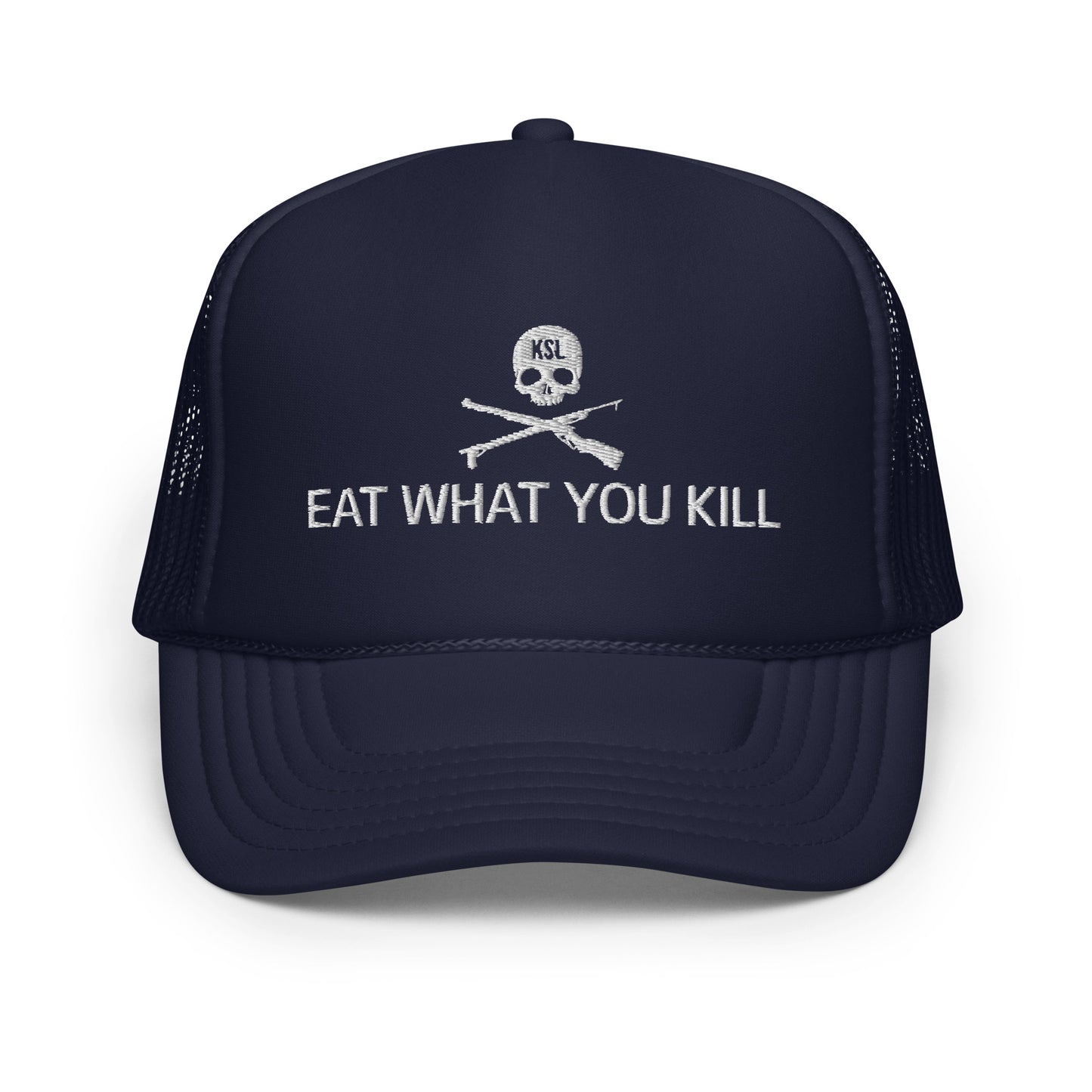 Eat What You Kill Foam Trucker Hat (White Embroidery)