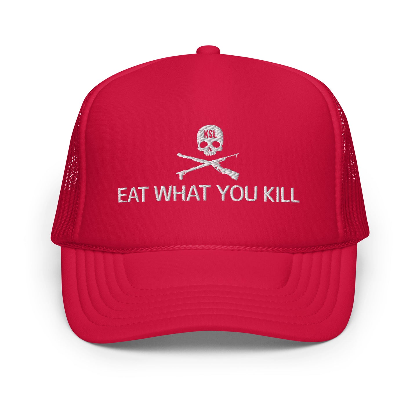 Eat What You Kill Foam Trucker Hat (White Embroidery)