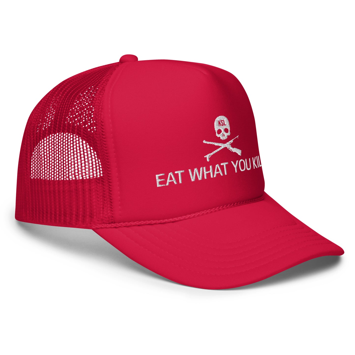 Eat What You Kill Foam Trucker Hat (White Embroidery)